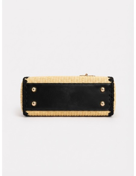 Sac Panier Noir Tressé Anneaux Dorés | Zerda