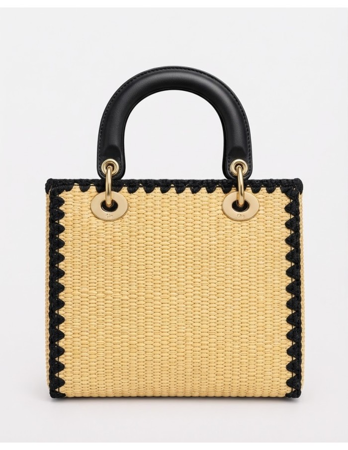 Sac Panier Noir Tressé Anneaux Dorés | Zerda