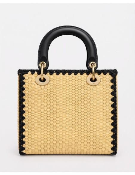 Sac Panier Noir Tressé Anneaux Dorés | Zerda