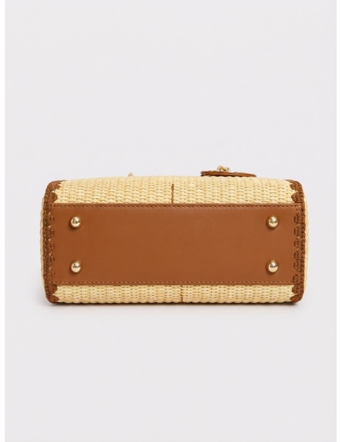 Sac Panier Marron Tressé Anneaux Dorés | Zerda