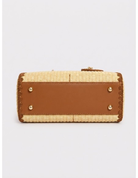 Sac Panier Marron Tressé Anneaux Dorés | Zerda