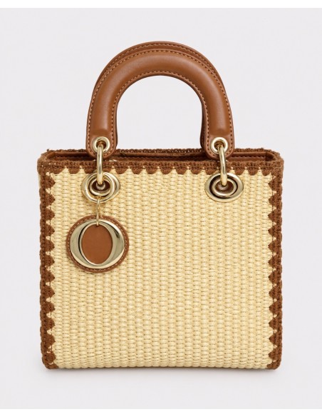 Sac Panier Marron Tressé Anneaux Dorés | Zerda