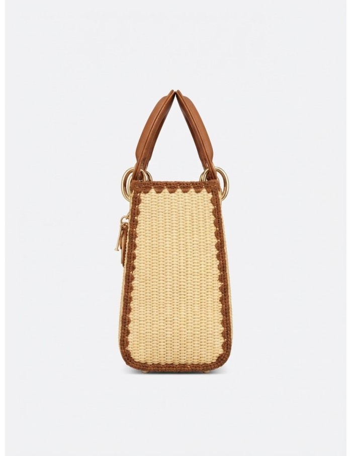 Sac Panier Marron Tressé Anneaux Dorés | Zerda
