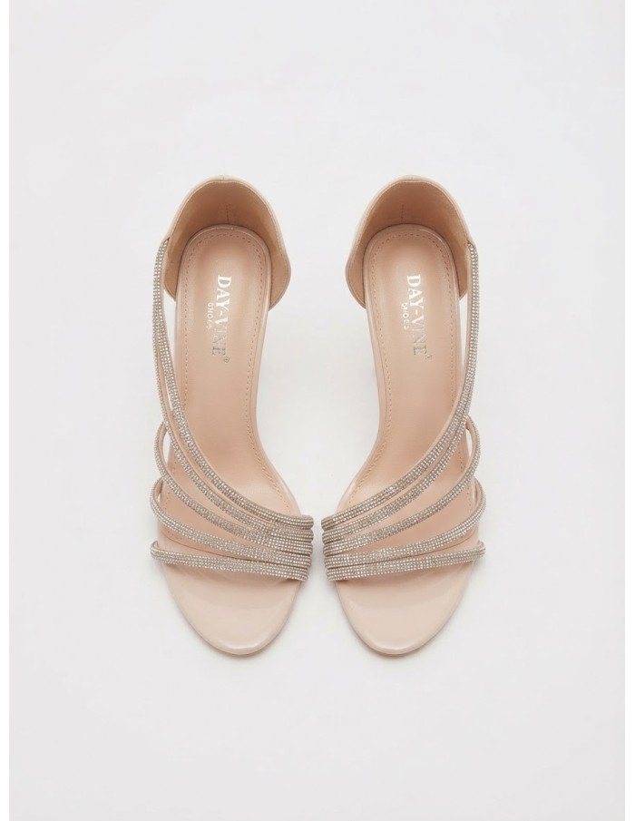 Sandales Nude Strass Talon Fin | Zerda