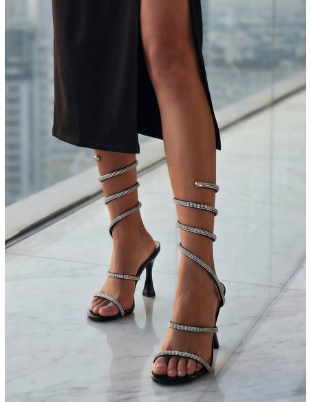 Chaussure Spirale Strass Noire Enroulée | Zerda