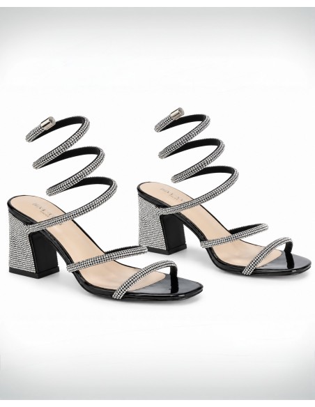Chaussure Spirale Strass Talon Carré Noire | Zerda