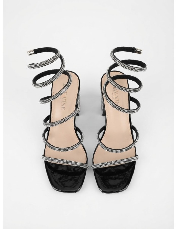 Chaussure Spirale Strass Talon Carré Noire | Zerda
