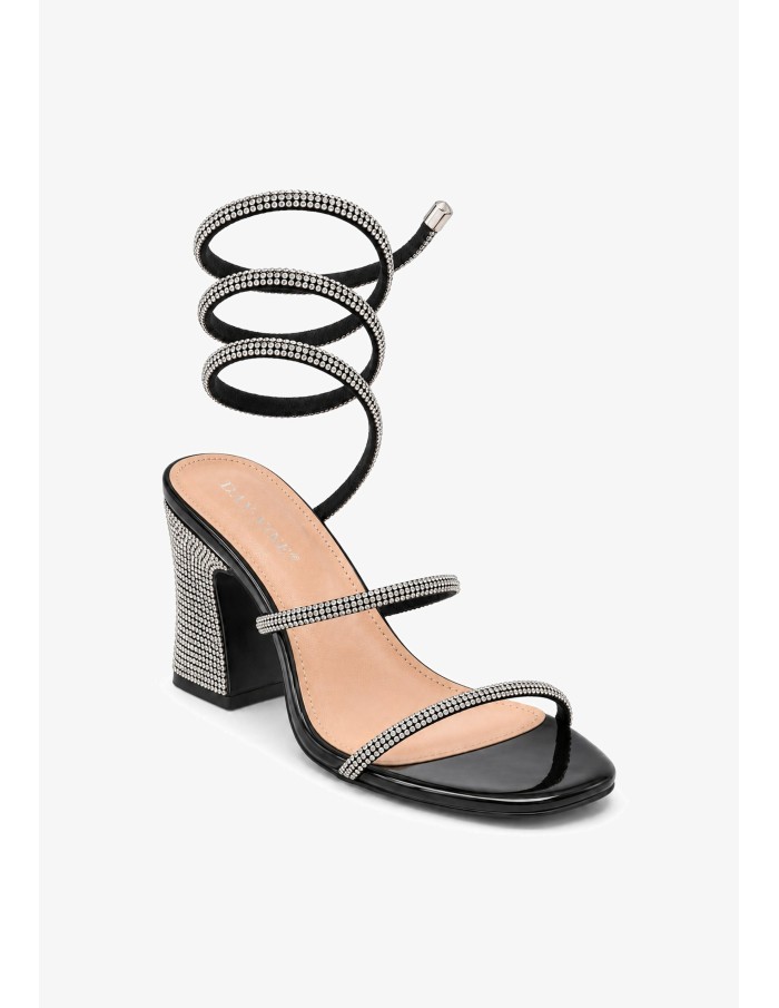 Chaussure Spirale Strass Talon Carré Noire | Zerda