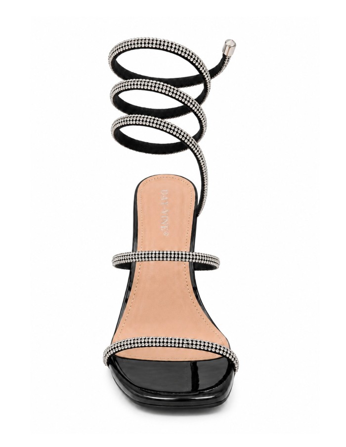 Chaussure Spirale Strass Talon Carré Noire | Zerda