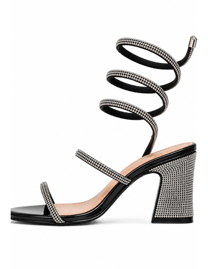 Chaussure Spirale Strass Talon Carré Noire | Zerda