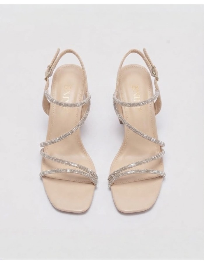 Chaussure Talon Carré Strass Nude | Zerda