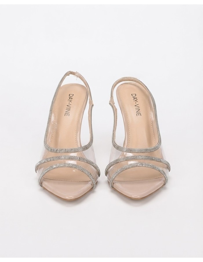 Chaussure Talon Pointu Strass Nude Transparent | Zerda