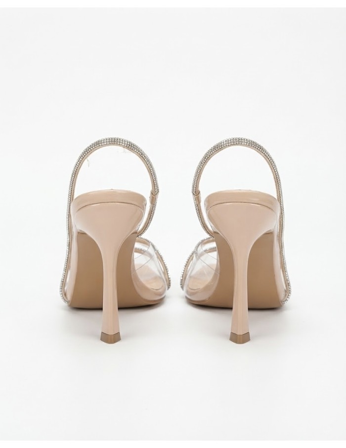 Chaussure Talon Pointu Strass Nude Transparent | Zerda