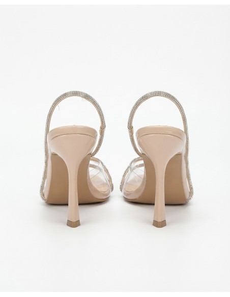 Chaussure Talon Pointu Strass Nude Transparent | Zerda