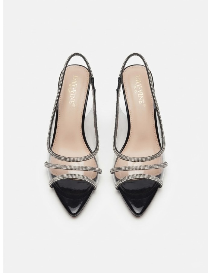 Chaussure Talon Pointu Strass Noire Transparent | Zerda