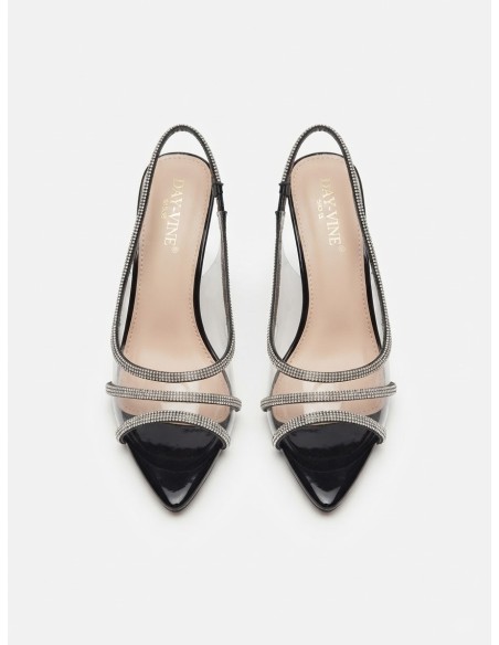 Chaussure Talon Pointu Strass Noire Transparent | Zerda