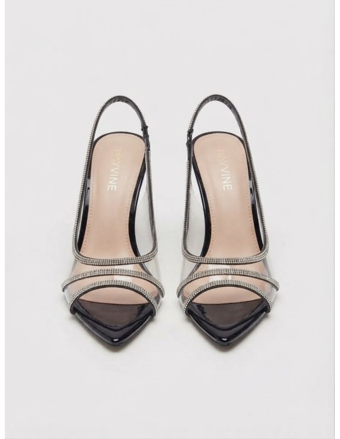 Chaussure Talon Pointu Strass Noire Transparent | Zerda