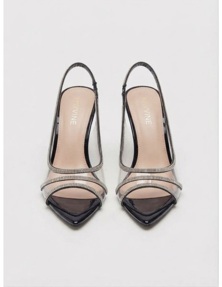 Chaussure Talon Pointu Strass Noire Transparent | Zerda