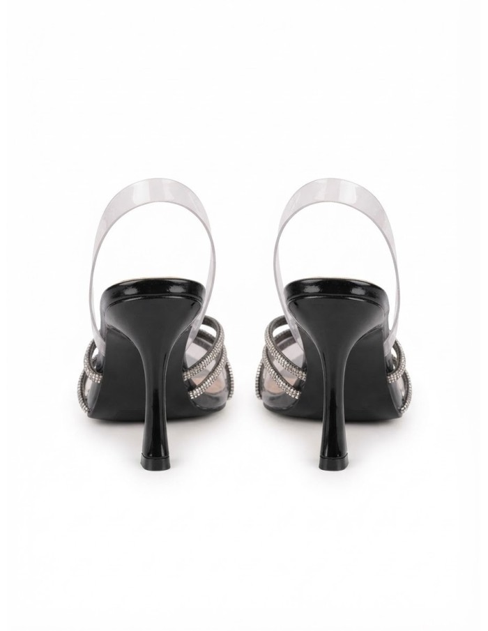 Chaussure Talon Pointu Noeud Strass Noire | Zerda