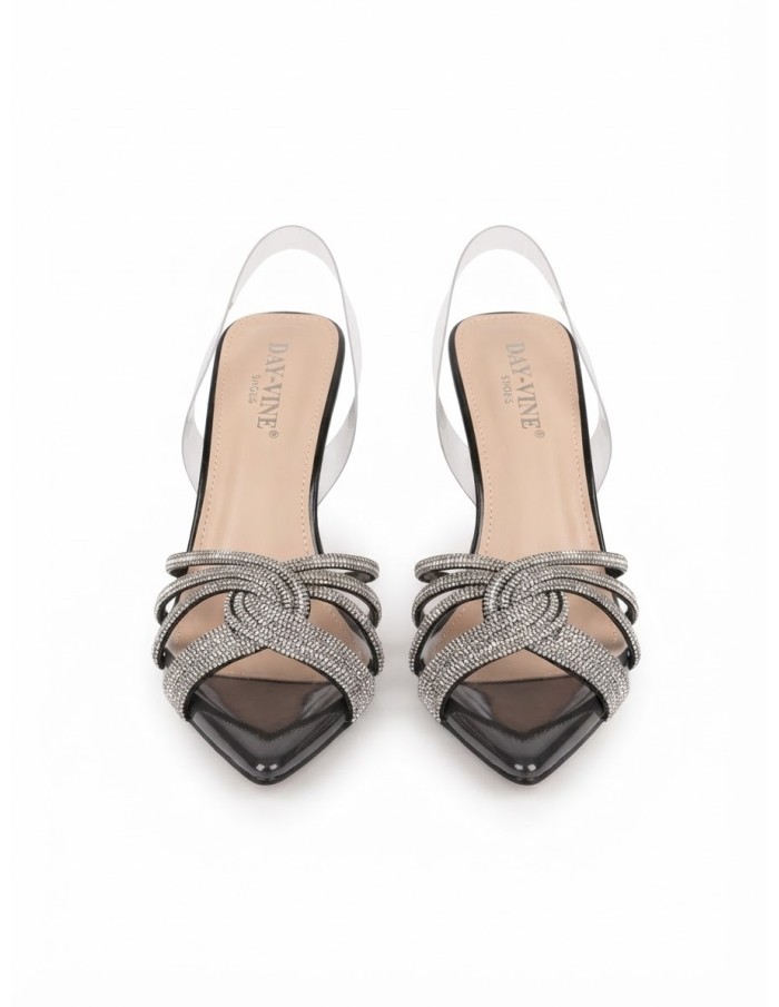Chaussure Talon Pointu Noeud Strass Noire | Zerda