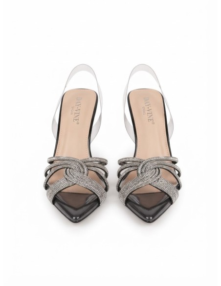 Chaussure Talon Pointu Noeud Strass Noire | Zerda