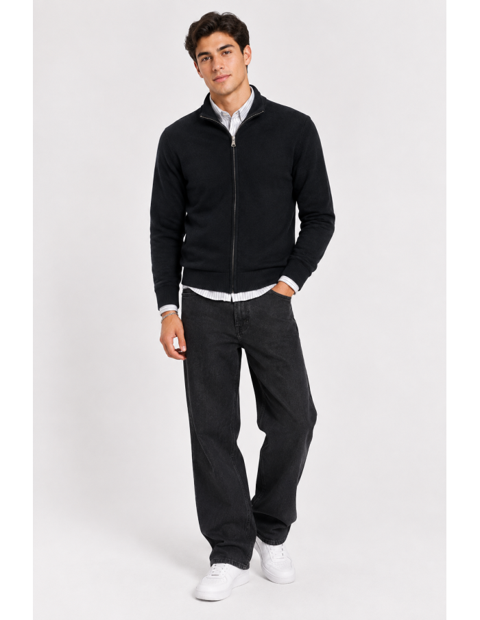 Gilet Zippé Noir Homme Col Montant | Zerda