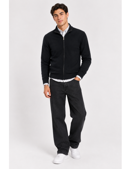 Gilet Zippé Noir Homme Col Montant | Zerda