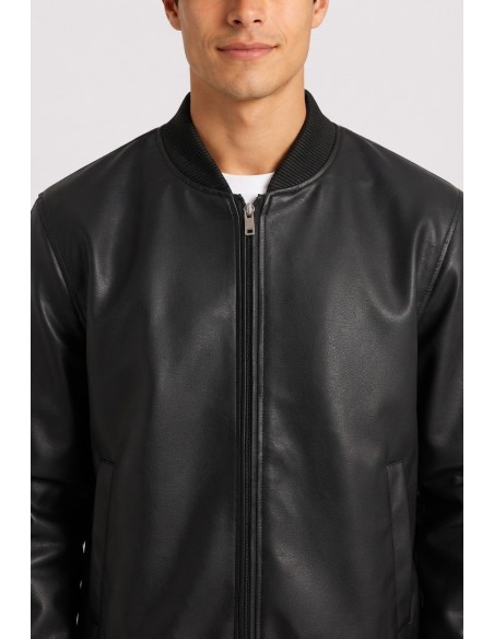 Veste Similicuir Noire Homme Col Côtelé | Zerda