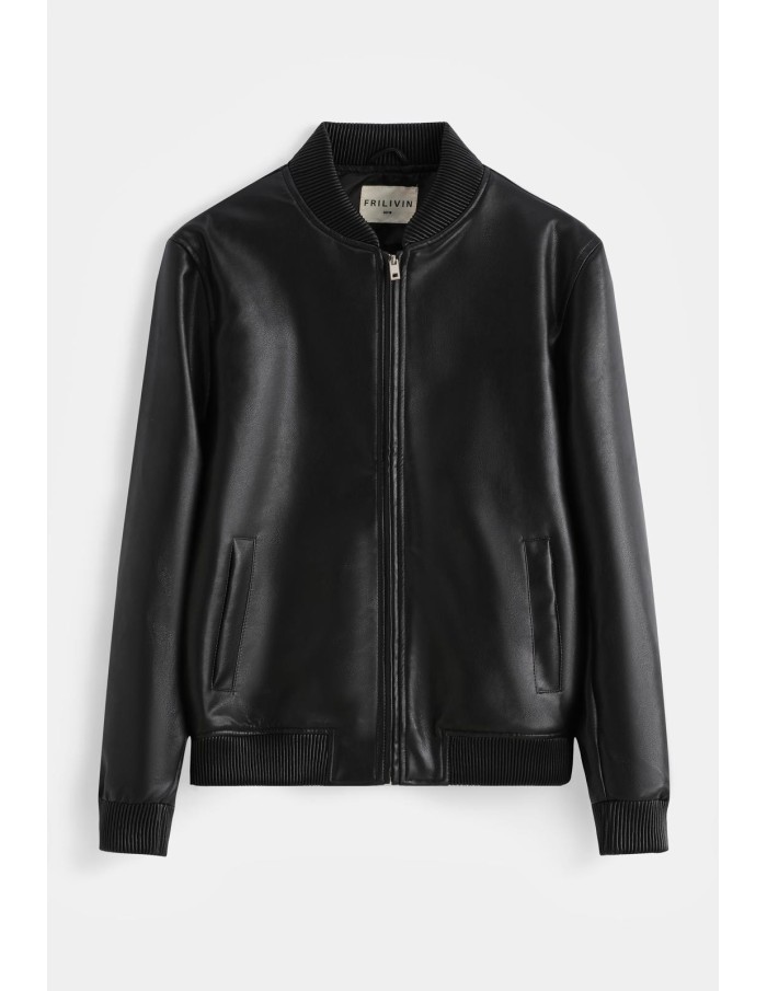 Veste Similicuir Noire Homme Col Côtelé | Zerda