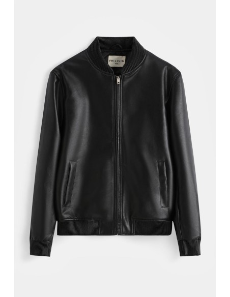 Veste Similicuir Noire Homme Col Côtelé | Zerda