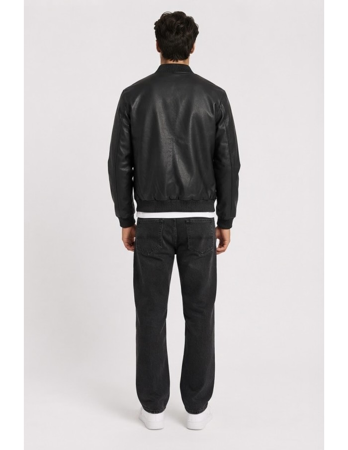 Veste Similicuir Noire Homme Col Côtelé | Zerda
