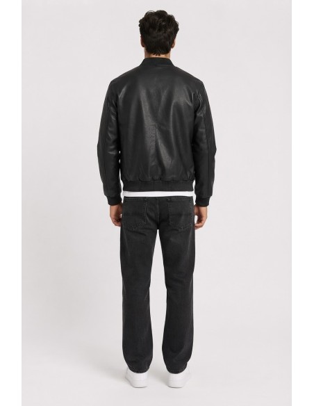 Veste Similicuir Noire Homme Col Côtelé | Zerda