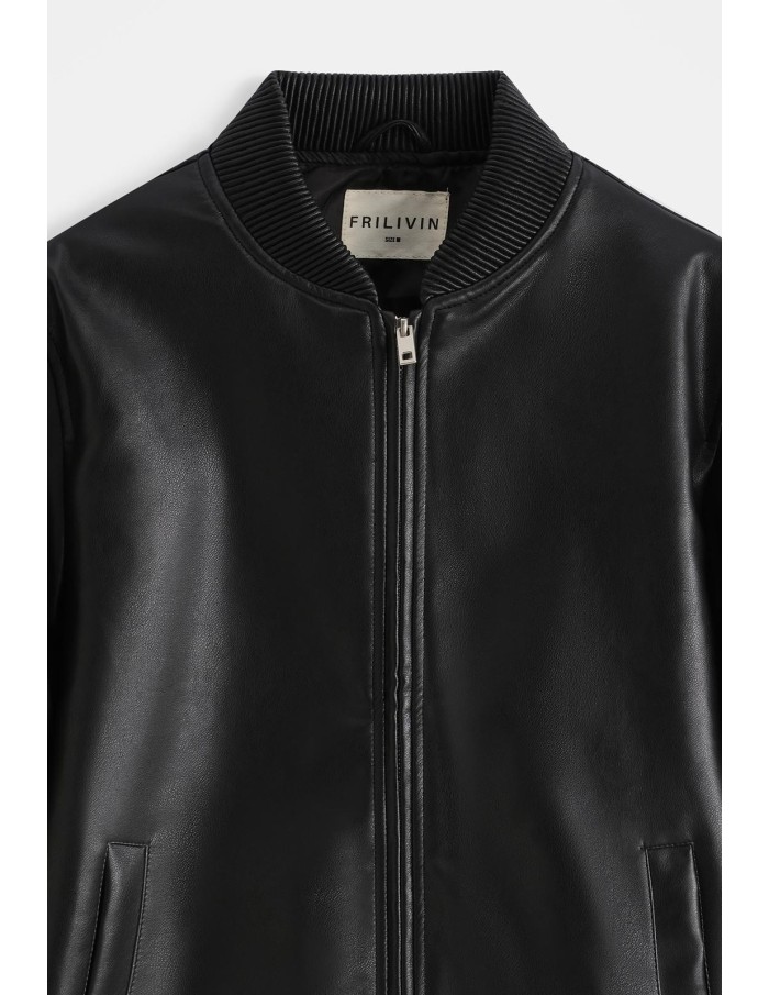 Veste Similicuir Noire Homme Col Côtelé | Zerda