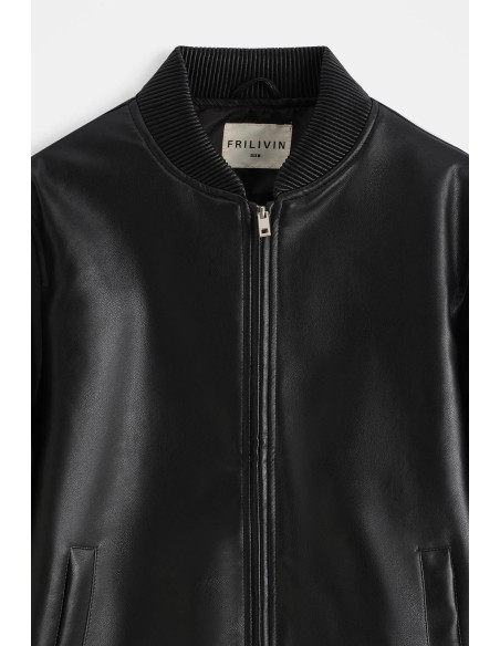 Veste Similicuir Noire Homme Col Côtelé | Zerda