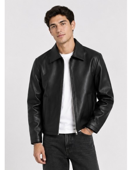 Veste Similicuir Noire Homme Col Chemise | Zerda