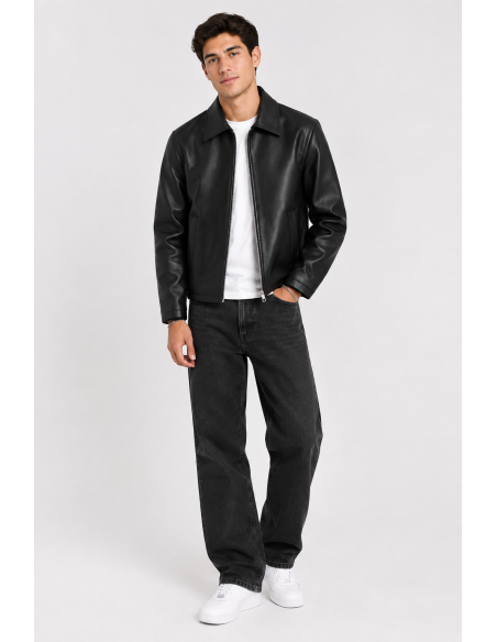 Veste Similicuir Noire Homme Col Chemise | Zerda