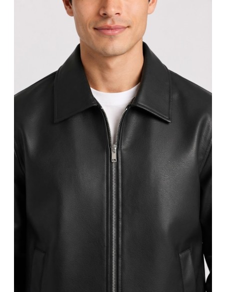 Veste Similicuir Noire Homme Col Chemise | Zerda