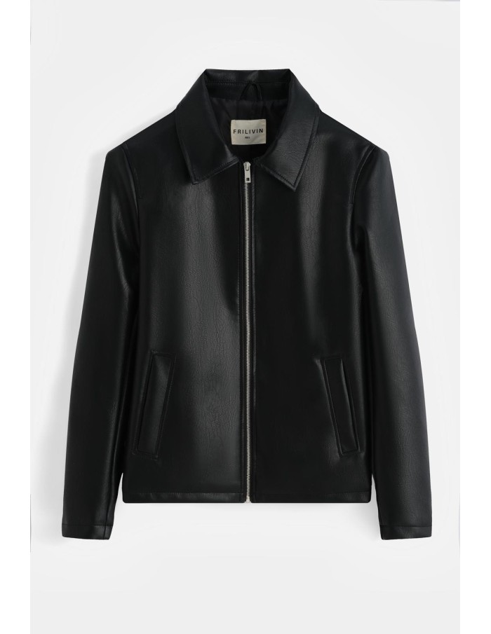 Veste Similicuir Noire Homme Col Chemise | Zerda