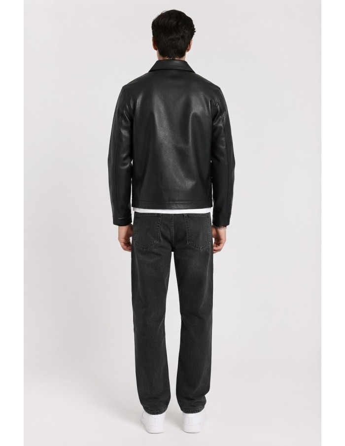 Veste Similicuir Noire Homme Col Chemise | Zerda