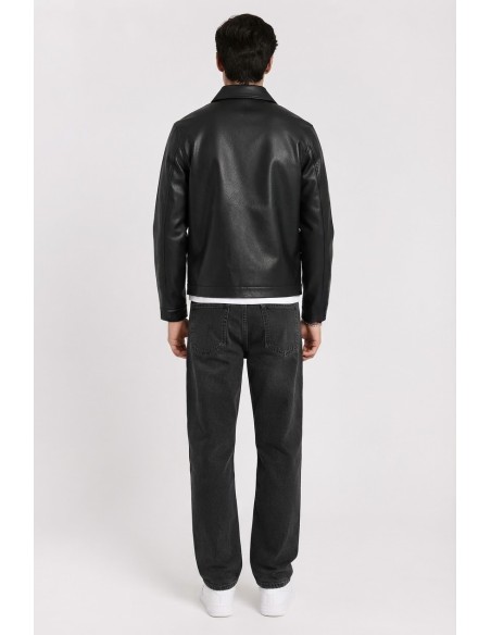 Veste Similicuir Noire Homme Col Chemise | Zerda