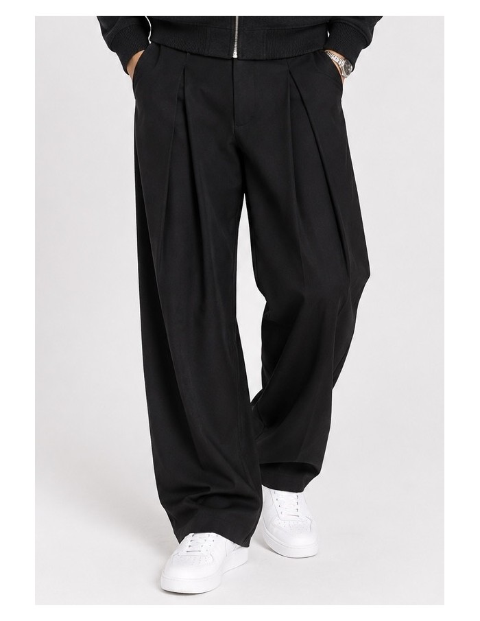 Pantalon Large Plissé Noir Homme | Zerda