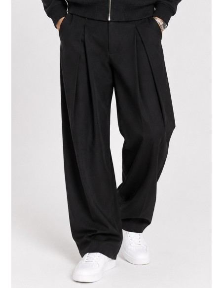 Pantalon Large Plissé Noir Homme | Zerda