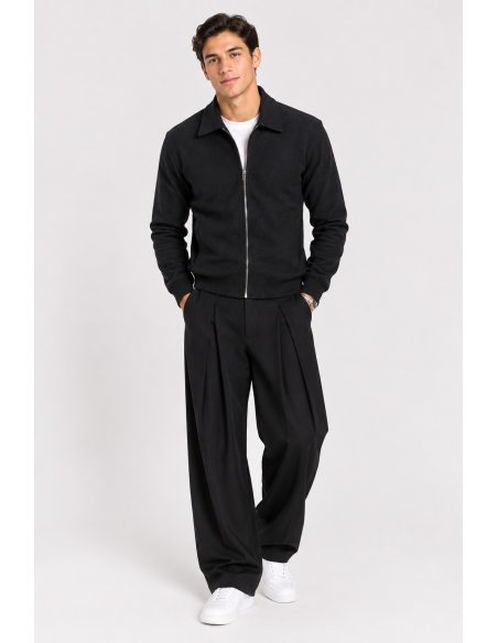 Pantalon Large Plissé Noir Homme | Zerda