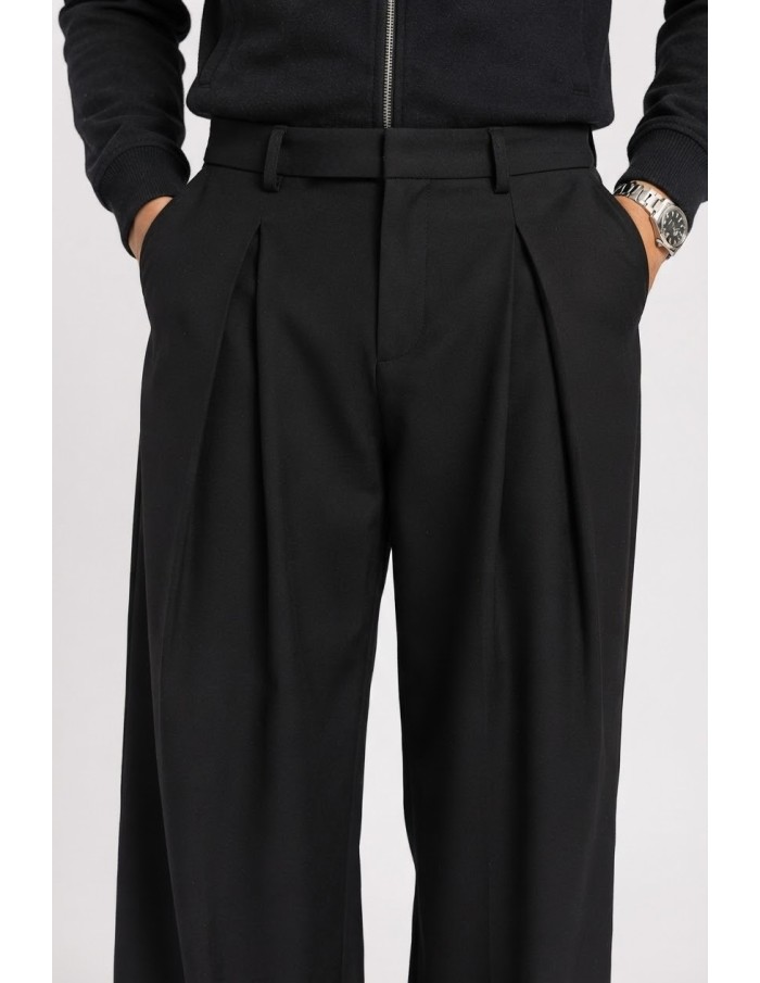 Pantalon Large Plissé Noir Homme | Zerda