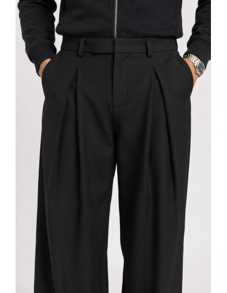 Pantalon Large Plissé Noir Homme | Zerda