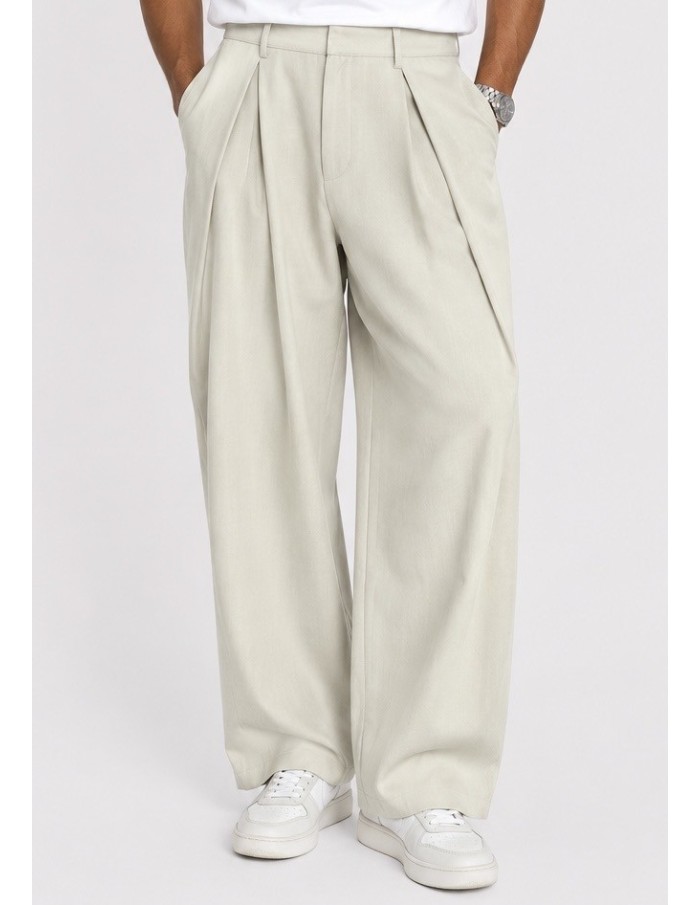 Pantalon Large Plissé Beige Homme | Zerda