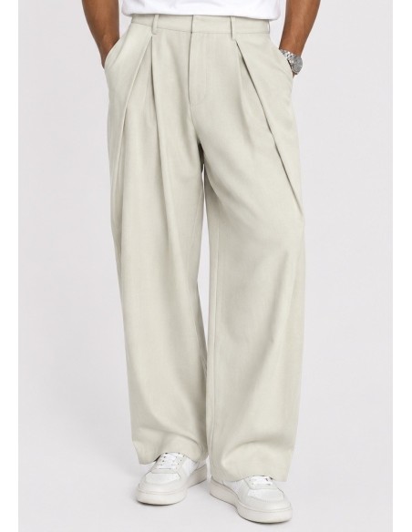Pantalon Large Plissé Beige Homme | Zerda