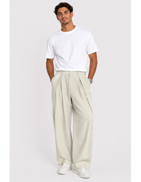 Pantalon Large Plissé Beige Homme | Zerda