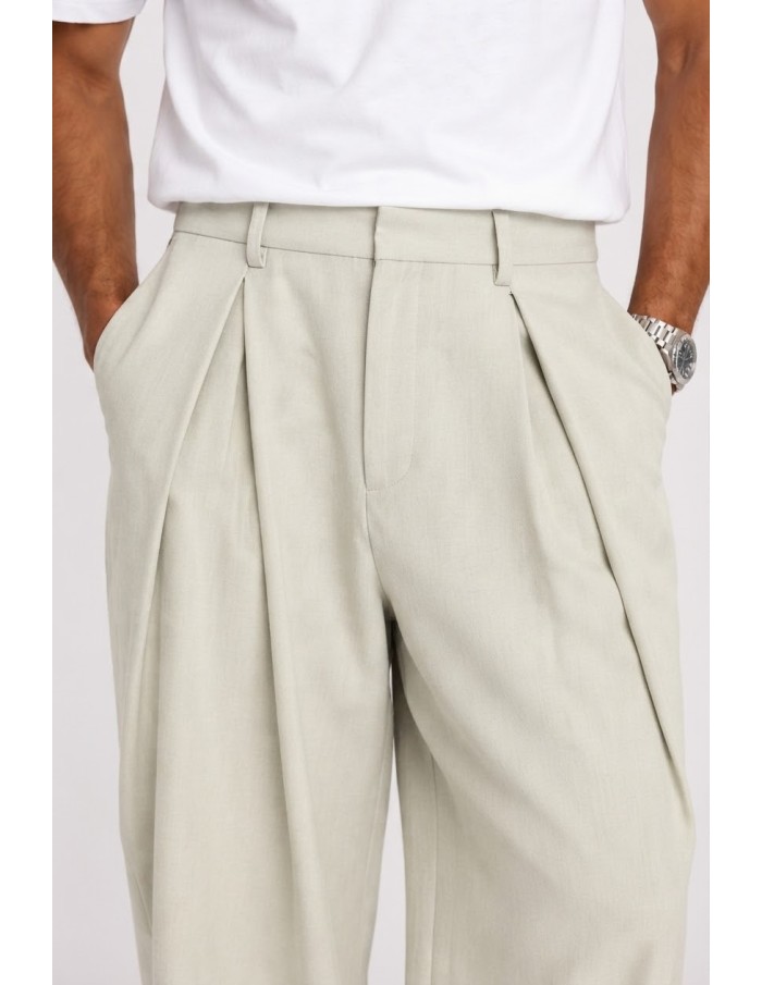 Pantalon Large Plissé Beige Homme | Zerda