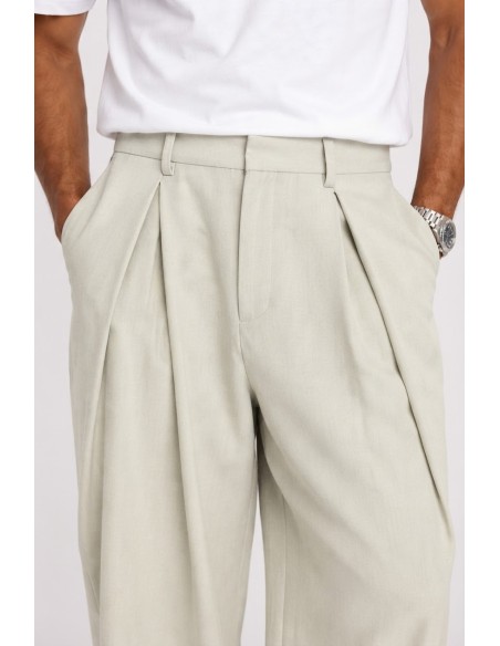Pantalon Large Plissé Beige Homme | Zerda